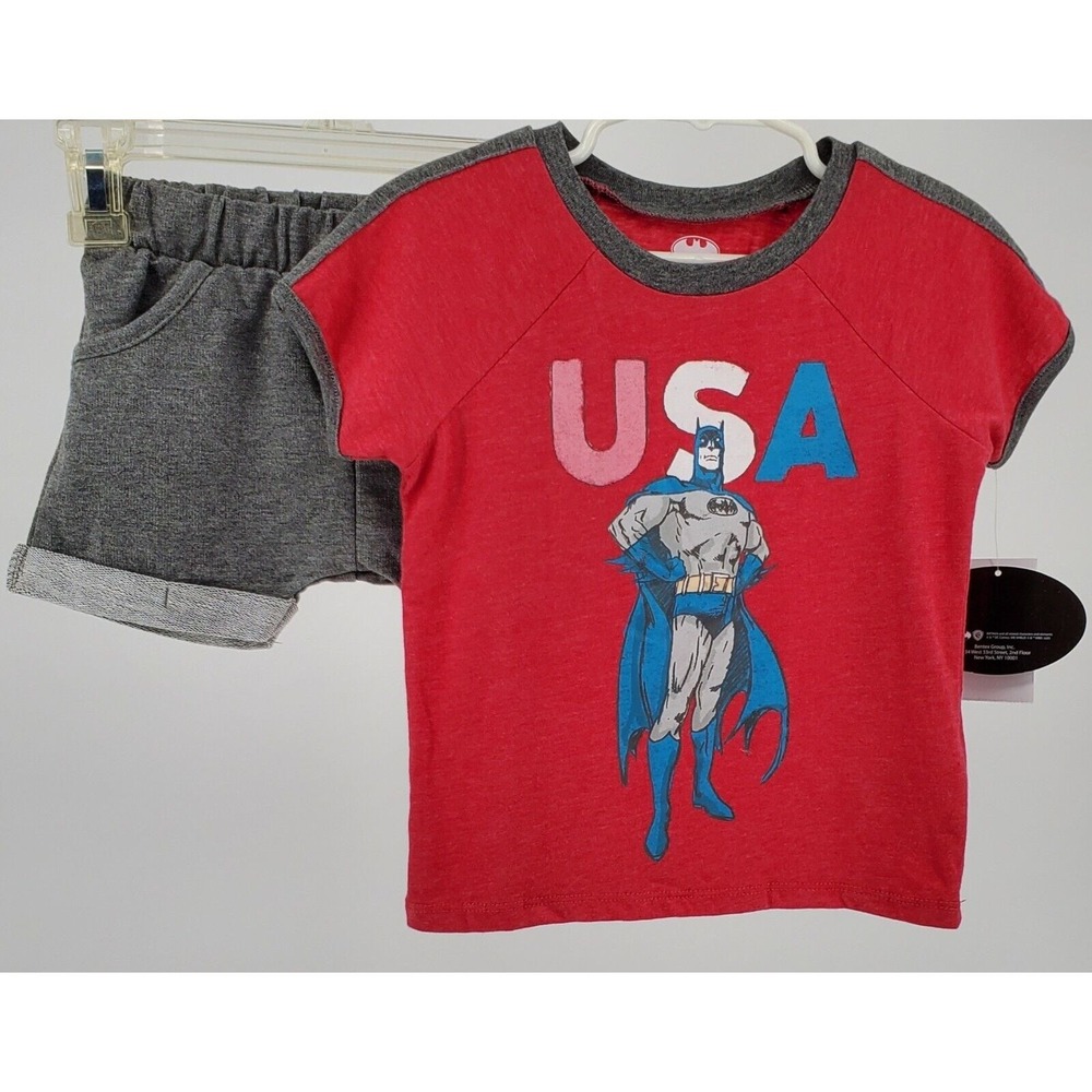 DC Comics Infant/Toddler 18 Month Boys‎ Red USA Batman T-Shirt & Shorts Set New